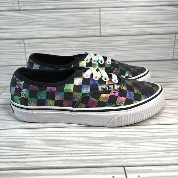 Vans Authentic Women’s 5.5 Checkerboard Multi-Color Shimmer Metallic Skate Shoes - Picture 1 of 8